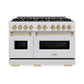 ZLINE Autograph Edition 48 in. 6.7 cu. ft. Classic Double Oven Gas Range with 8 Burner Cooktop in Satin Stainless Steel and Champagne Bronze Accents, Open Box-Good Condition