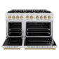 ZLINE Autograph Edition 48 in. 6.7 cu. ft. Classic Double Oven Gas Range with 8 Burner Cooktop in Satin Stainless Steel and Champagne Bronze Accents, Open Box-Good Condition