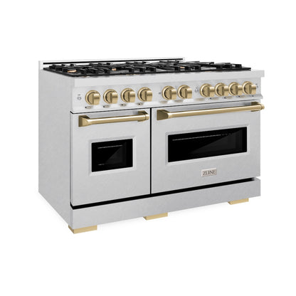 ZLINE Autograph Edition 48 in. 6.7 cu. ft. Classic Double Oven Gas Range with 8 Burner Cooktop in Satin Stainless Steel and Champagne Bronze Accents (CGRSZ-48-CB)