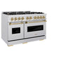ZLINE Autograph Edition 48 in. 6.7 cu. ft. Classic Double Oven Gas Range with 8 Burner Cooktop in Satin Stainless Steel and Champagne Bronze Accents, Open Box-Good Condition