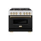 ZLINE Autograph Edition 36 in. 5.2 cu. ft. Classic Gas Range with 6 Burner Cooktop and Convection Gas Oven in Satin Stainless Steel with Black Matte Door and Champagne Bronze Accents, Open Box-Great Condition