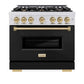 ZLINE Autograph Edition 36 in. 5.2 cu. ft. Classic Gas Range with 6 Burner Cooktop and Convection Gas Oven in Satin Stainless Steel with Black Matte Door and Champagne Bronze Accents, Open Box-Good Condition
