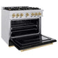 ZLINE Autograph Edition 36 in. 5.2 cu. ft. Classic Gas Range with 6 Burner Cooktop and Convection Gas Oven in Satin Stainless Steel with Black Matte Door and Champagne Bronze Accents, Open Box-Good Condition
