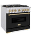 ZLINE Autograph Edition 36 in. 5.2 cu. ft. Classic Gas Range with 6 Burner Cooktop and Convection Gas Oven in Satin Stainless Steel with Black Matte Door and Champagne Bronze Accents, Open Box-Good Condition