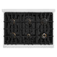 ZLINE Autograph Edition 36 in. 5.2 cu. ft. Classic Gas Range with 6 Burner Cooktop and Convection Gas Oven in Satin Stainless Steel with Black Matte Door and Champagne Bronze Accents, Open Box-Good Condition