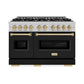 ZLINE Autograph Edition 48 in. 6.7 cu. ft. Classic Double Oven Gas Range with 8 Burner Cooktop in Satin Stainless Steel with Black Matte Doors and Champagne Bronze Accents, Open Box-Great Condition