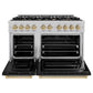 ZLINE Autograph Edition 48 in. 6.7 cu. ft. Classic Double Oven Gas Range with 8 Burner Cooktop in Satin Stainless Steel with Black Matte Doors and Champagne Bronze Accents, Open Box-Good Condition