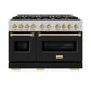 ZLINE Autograph Edition 48 in. 6.7 cu. ft. Classic Double Oven Gas Range with 8 Burner Cooktop in Satin Stainless Steel with Black Matte Doors and Champagne Bronze Accents, Open Box-Good Condition
