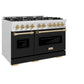 ZLINE Autograph Edition 48 in. 6.7 cu. ft. Classic Double Oven Gas Range with 8 Burner Cooktop in Satin Stainless Steel with Black Matte Doors and Champagne Bronze Accents, Open Box-Good Condition