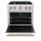 ZLINE Autograph Edition 30 in. 4.2 cu. ft. Classic Gas Range with 4 Burner Cooktop and Convection Gas Oven in Satin Stainless Steel with White Matte Door and Champagne Bronze Accents, Open Box-Good Condition
