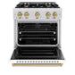 ZLINE Autograph Edition 30 in. 4.2 cu. ft. Classic Gas Range with 4 Burner Cooktop and Convection Gas Oven in Satin Stainless Steel with White Matte Door and Champagne Bronze Accents, Open Box-Great Condition