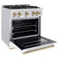 ZLINE Autograph Edition 30 in. 4.2 cu. ft. Classic Gas Range with 4 Burner Cooktop and Convection Gas Oven in Satin Stainless Steel with White Matte Door and Champagne Bronze Accents, Open Box-Good Condition