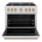 ZLINE Autograph Edition 36 in. 5.2 cu. ft. Classic Gas Range with 6 Burner Cooktop and Convection Gas Oven in Satin Stainless Steel with White Matte Door and Champagne Bronze Accents, Open Box-Good Condition