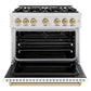 ZLINE Autograph Edition 36 in. 5.2 cu. ft. Classic Gas Range with 6 Burner Cooktop and Convection Gas Oven in Satin Stainless Steel with White Matte Door and Champagne Bronze Accents, Open Box-Great Condition