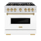 ZLINE Autograph Edition 36 in. 5.2 cu. ft. Classic Gas Range with 6 Burner Cooktop and Convection Gas Oven in Satin Stainless Steel with White Matte Door and Champagne Bronze Accents, Open Box-Good Condition