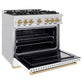 ZLINE Autograph Edition 36 in. 5.2 cu. ft. Classic Gas Range with 6 Burner Cooktop and Convection Gas Oven in Satin Stainless Steel with White Matte Door and Champagne Bronze Accents, Open Box-Good Condition