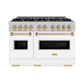 ZLINE Autograph Edition 48 in. 6.7 cu. ft. Classic Double Oven Gas Range with 8 Burner Cooktop in Satin Stainless Steel with White Matte Doors and Champagne Bronze Accents, Open Box-Good Condition