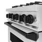 ZLINE Autograph Edition 30 in. 4.2 cu. ft. Classic Gas Range with 4 Burner Cooktop and Convection Gas Oven in Satin Stainless Steel and Matte Black Accents (CGRSZ-30-MB) oven door slightly open showing handle detail.