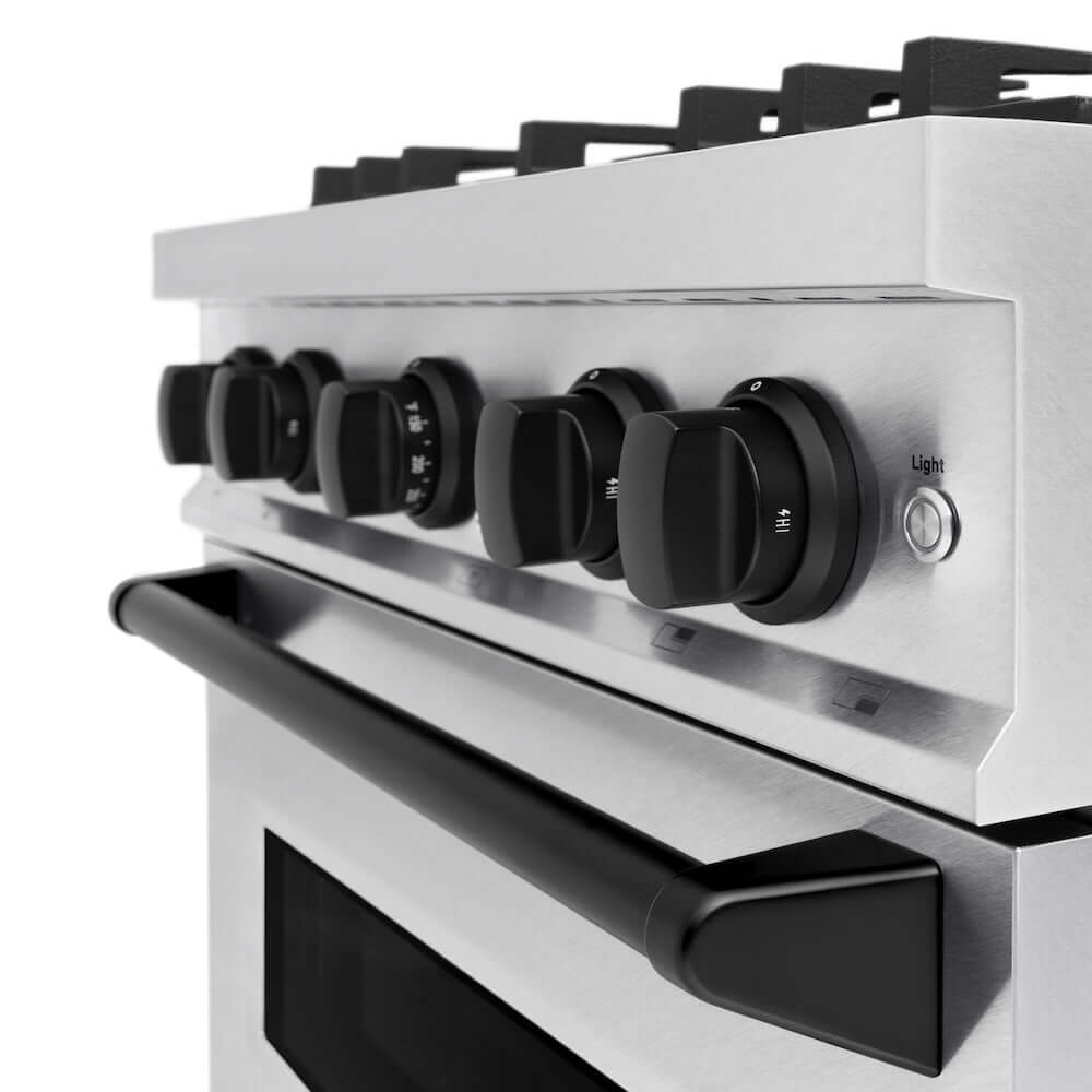 ZLINE Autograph Edition 30 in. 4.2 cu. ft. Classic Gas Range with 4 Burner Cooktop and Convection Gas Oven in Satin Stainless Steel and Matte Black Accents, Open Box-Good Condition