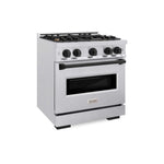 ZLINE Autograph Edition 30 in. 4.2 cu. ft. Classic Gas Range with 4 Burner Cooktop and Convection Gas Oven in Satin Stainless Steel and Matte Black Accents, Open Box-Good Condition