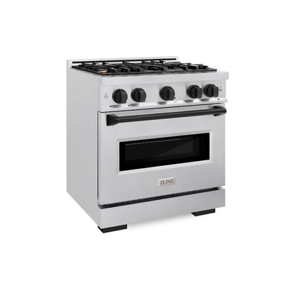 ZLINE Autograph Edition 30 in. 4.2 cu. ft. Classic Gas Range with 4 Burner Cooktop and Convection Gas Oven in Satin Stainless Steel and Matte Black Accents, Open Box-Great Condition