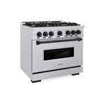 ZLINE Autograph Edition 36 in. 5.2 cu. ft. Classic Gas Range with 6 Burner Cooktop and Convection Gas Oven in Satin Stainless Steel and Matte Black Accents, Open Box-Good Condition