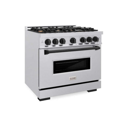 ZLINE Autograph Edition 36 in. 5.2 cu. ft. Classic Gas Range with 6 Burner Cooktop and Convection Gas Oven in Satin Stainless Steel and Matte Black Accents, Open Box-Good Condition