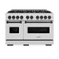 ZLINE Autograph Edition 48 in. 6.7 cu. ft. Classic Double Oven Gas Range with 8 Burner Cooktop in Satin Stainless Steel and Matte Black Accents (CGRSZ-48-MB) front.
