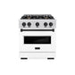 ZLINE Autograph Edition 30 in. 4.2 cu. ft. Classic Gas Range with 4 Burner Cooktop and Convection Gas Oven in Satin Stainless Steel with White Matte Door and Matte Black Accents, Open Box-Great Condition