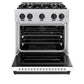 ZLINE Autograph Edition 30 in. 4.2 cu. ft. Classic Gas Range with 4 Burner Cooktop and Convection Gas Oven in Satin Stainless Steel with White Matte Door and Matte Black Accents (CGRSZ-WM-30-MB) front, oven open.