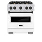 ZLINE Autograph Edition 30 in. 4.2 cu. ft. Classic Gas Range with 4 Burner Cooktop and Convection Gas Oven in Satin Stainless Steel with White Matte Door and Matte Black Accents, Open Box-Good Condition
