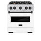 ZLINE Autograph Edition 30 in. 4.2 cu. ft. Classic Gas Range with 4 Burner Cooktop and Convection Gas Oven in Satin Stainless Steel with White Matte Door and Matte Black Accents, Open Box-Great Condition