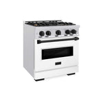 ZLINE Autograph Edition 30 in. 4.2 cu. ft. Classic Gas Range with 4 Burner Cooktop and Convection Gas Oven in Satin Stainless Steel with White Matte Door and Matte Black Accents, Open Box-Good Condition