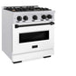 ZLINE Autograph Edition 30 in. 4.2 cu. ft. Classic Gas Range with 4 Burner Cooktop and Convection Gas Oven in Satin Stainless Steel with White Matte Door and Matte Black Accents, Open Box-Good Condition