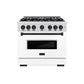 ZLINE Autograph Edition 36 in. 5.2 cu. ft. Classic Gas Range with 6 Burner Cooktop and Convection Gas Oven in Satin Stainless Steel with White Matte Door and Matte Black Accents, Open Box-Great Condition
