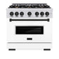 ZLINE Autograph Edition 36 in. 5.2 cu. ft. Classic Gas Range with 6 Burner Cooktop and Convection Gas Oven in Satin Stainless Steel with White Matte Door and Matte Black Accents, Open Box-Good Condition
