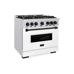 ZLINE Autograph Edition 36 in. 5.2 cu. ft. Classic Gas Range with 6 Burner Cooktop and Convection Gas Oven in Satin Stainless Steel with White Matte Door and Matte Black Accents, Open Box-Good Condition