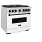 ZLINE Autograph Edition 36 in. 5.2 cu. ft. Classic Gas Range with 6 Burner Cooktop and Convection Gas Oven in Satin Stainless Steel with White Matte Door and Matte Black Accents, Open Box-Good Condition