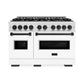 ZLINE Autograph Edition 48 in. 6.7 cu. ft. Classic Double Oven Gas Range with 8 Burner Cooktop in Satin Stainless Steel with White Matte Doors and Matte Black Accents, Open Box-Great Condition