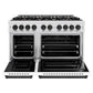 ZLINE Autograph Edition 48 in. 6.7 cu. ft. Classic Double Oven Gas Range with 8 Burner Cooktop in Satin Stainless Steel with White Matte Doors and Matte Black Accents, Open Box-Great Condition
