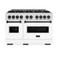 ZLINE Autograph Edition 48 in. 6.7 cu. ft. Classic Double Oven Gas Range with 8 Burner Cooktop in Satin Stainless Steel with White Matte Doors and Matte Black Accents, Open Box-Great Condition