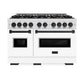 ZLINE Autograph Edition 48 in. 6.7 cu. ft. Classic Double Oven Gas Range with 8 Burner Cooktop in Satin Stainless Steel with White Matte Doors and Matte Black Accents, Open Box-Good Condition