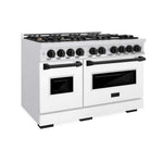 ZLINE Autograph Edition 48 in. 6.7 cu. ft. Classic Double Oven Gas Range with 8 Burner Cooktop in Satin Stainless Steel with White Matte Doors and Matte Black Accents, Open Box-Good Condition