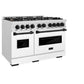 ZLINE Autograph Edition 48 in. 6.7 cu. ft. Classic Double Oven Gas Range with 8 Burner Cooktop in Satin Stainless Steel with White Matte Doors and Matte Black Accents (CGRSZ-WM-48-MB) side.