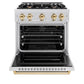 ZLINE Autograph Edition 30 in. 4.2 cu. ft. Classic Gas Range with 4 Burner Cooktop and Convection Gas Oven in Satin Stainless Steel and Polished Gold Accents, Open Box-Great Condition