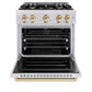 ZLINE Autograph Edition 30 in. 4.2 cu. ft. Classic Gas Range with 4 Burner Cooktop and Convection Gas Oven in Satin Stainless Steel and Polished Gold Accents, Open Box-Good Condition