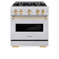 ZLINE Autograph Edition 30 in. 4.2 cu. ft. Classic Gas Range with 4 Burner Cooktop and Convection Gas Oven in Satin Stainless Steel and Polished Gold Accents, Open Box-Good Condition