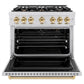 ZLINE Autograph Edition 36 in. 5.2 cu. ft. Classic Gas Range with 6 Burner Cooktop and Convection Gas Oven in Satin Stainless Steel and Polished Gold Accents, Open Box-Great Condition
