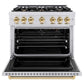 ZLINE Autograph Edition 36 in. 5.2 cu. ft. Classic Gas Range with 6 Burner Cooktop and Convection Gas Oven in Satin Stainless Steel and Polished Gold Accents, Open Box-Good Condition