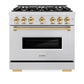 ZLINE Autograph Edition 36 in. 5.2 cu. ft. Classic Gas Range with 6 Burner Cooktop and Convection Gas Oven in Satin Stainless Steel and Polished Gold Accents, Open Box-Great Condition